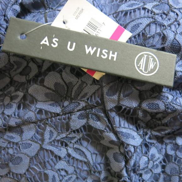 AS U WISH *NWT* Skater Mini Dress Size L Floral Lace Sleeveless Blue Flirty Sexy - Picture 6 of 6